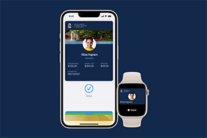 Mobile One Card displayed on iPhone and Apple Watch